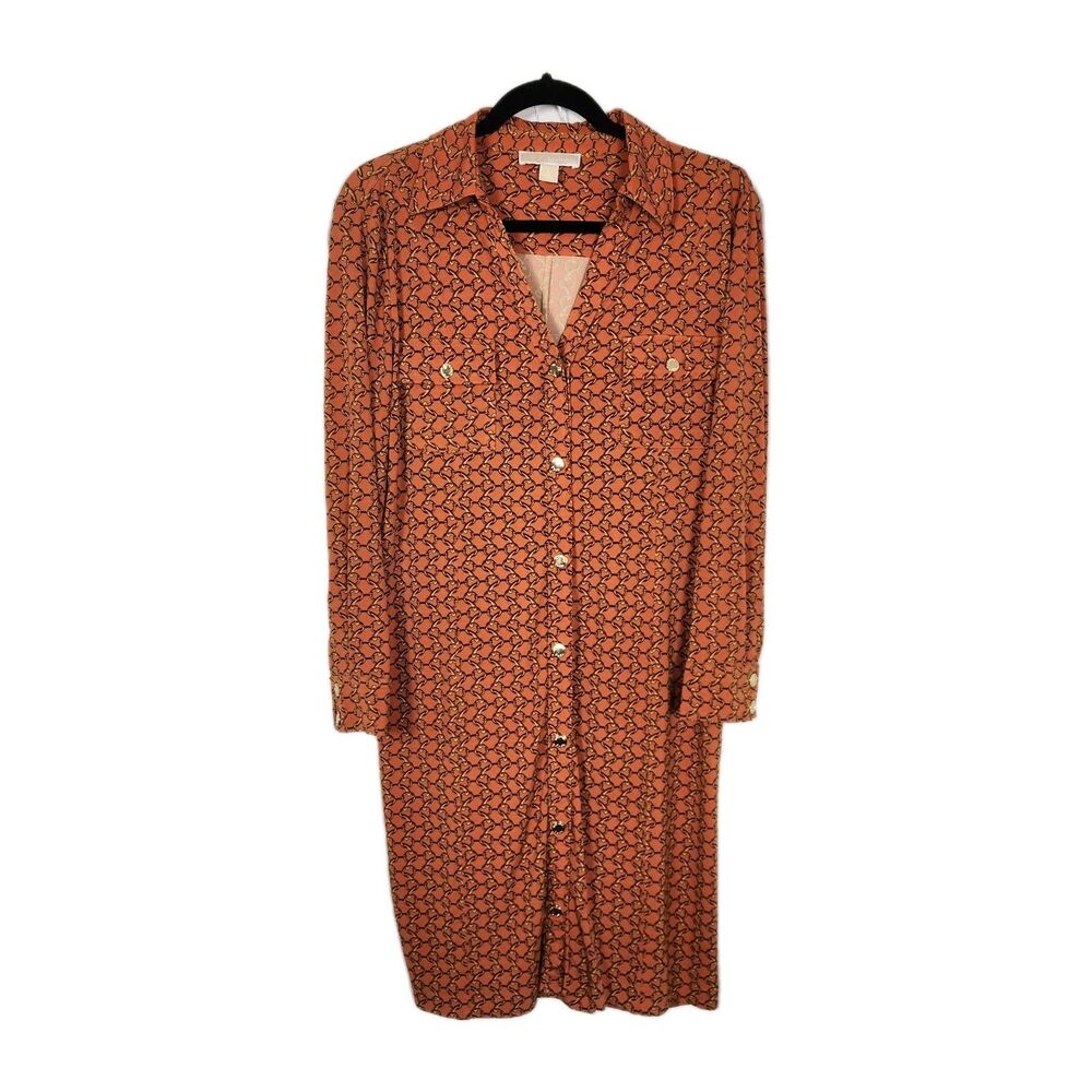 Michael Kors Orange/ Gold Chain Design Stretchy Dress Minimalist Classic SZ L